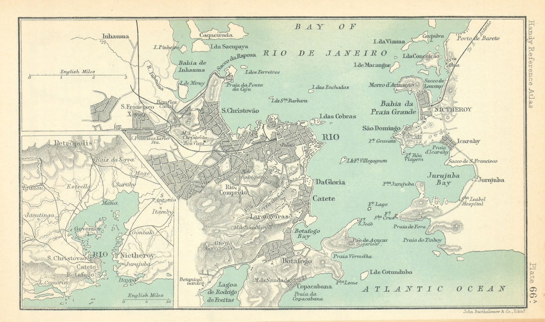 Rio de Janeiro town/city plan. Niteroi. Brazil. BARTHOLOMEW 1909 old map (1 of 1)