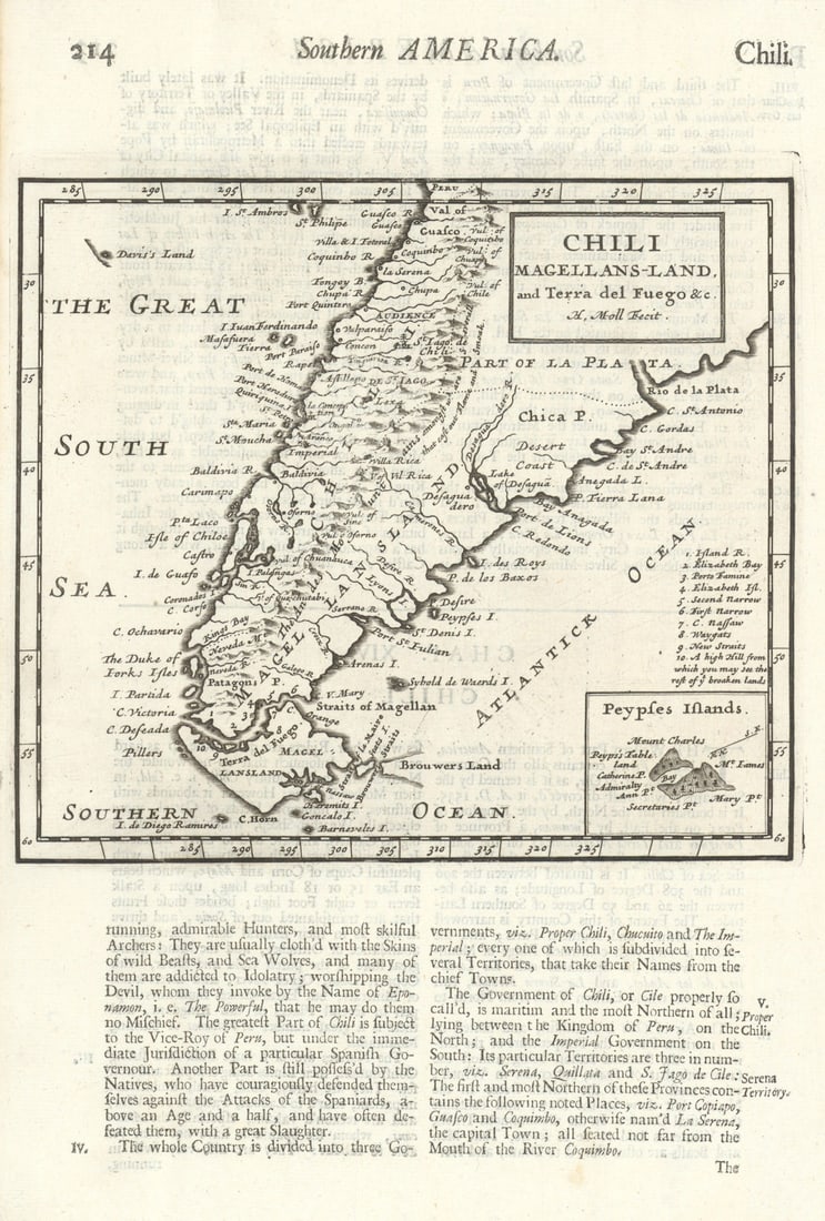 Chili, Magellans-land & Terra del Fuego. Chile Argentina Patagonia MOLL 1701 map (1 of 1)