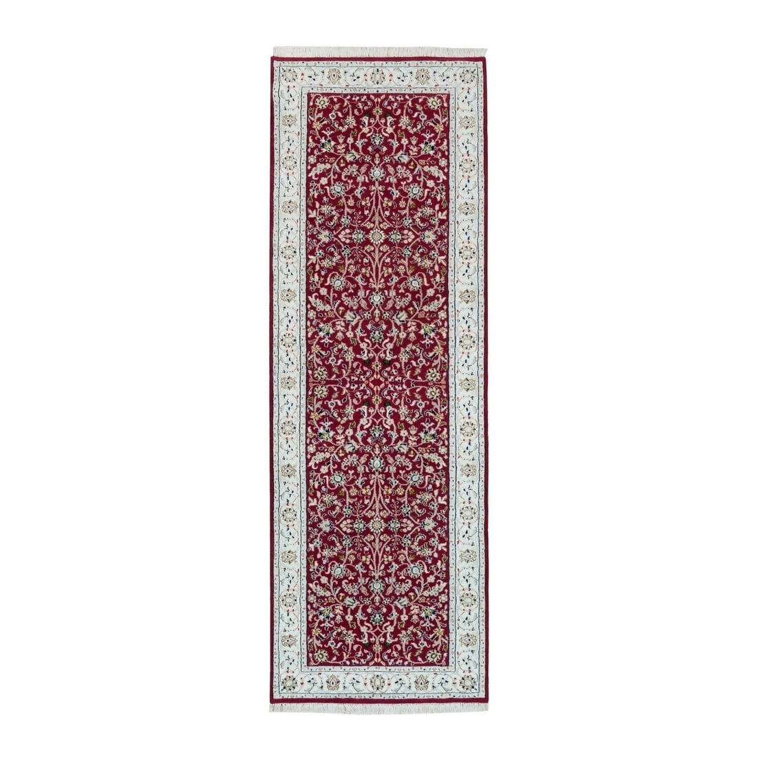 Red, Hand Knotted, Nain Design, 250 KPSI Organic Wool Runner Rug (1 of 8)