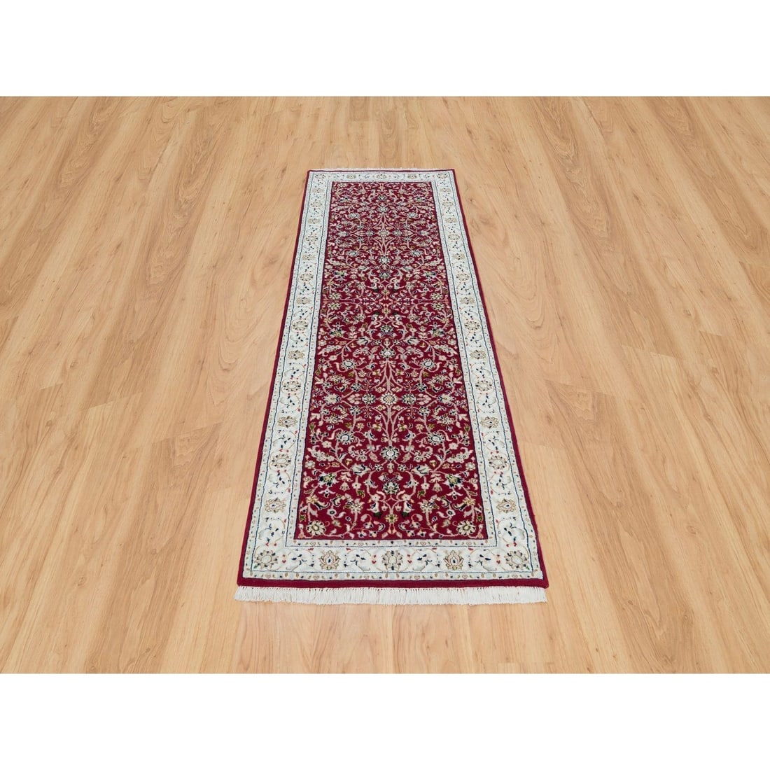 Red, Hand Knotted, Nain Design, 250 KPSI Organic Wool Runner Rug - 2
