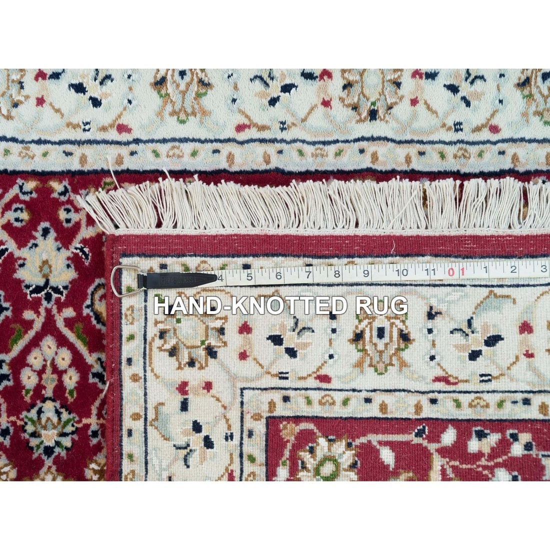 Red, Hand Knotted, Nain Design, 250 KPSI Organic Wool Runner Rug - 8