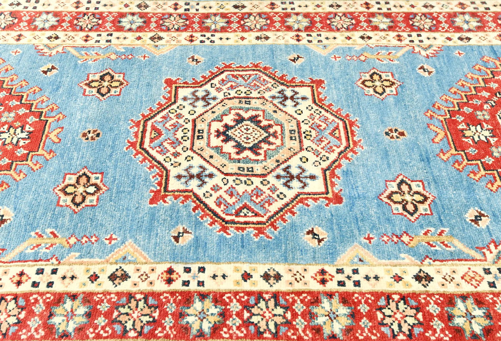Blue Tribal Geometric 3X14 Kazak Oriental Runner Rug - 4