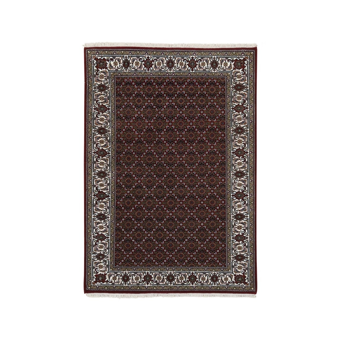 Rich Red Hand Knotted 175 KPSI Wool and Silk Herati Oriental Rug: Title: Rich Red Hand Knotted 175 KPSI Wool and Silk Herati Oriental Rug Description: This is a truly genuine one-of-a-kind. It has been Knotted for months and months in the centuries-old weaving craft