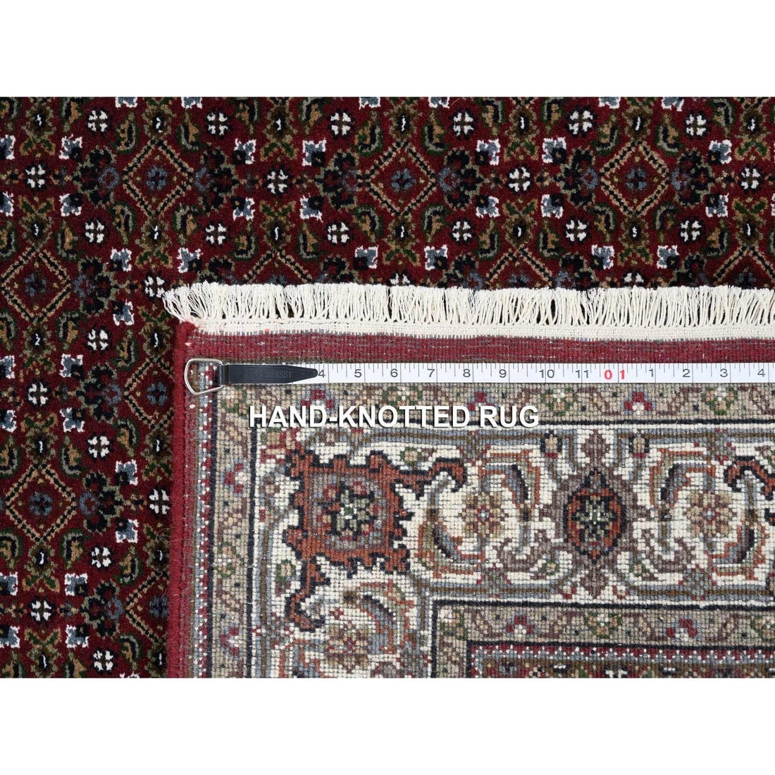 Rich Red Hand Knotted 175 KPSI Wool and Silk Herati Oriental Rug - 8