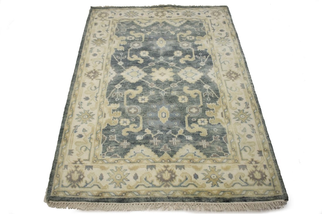 Stone Gray Floral 4X6 Oushak Chobi Oriental Rug - 2