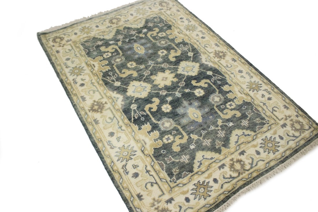 Stone Gray Floral 4X6 Oushak Chobi Oriental Rug - 4