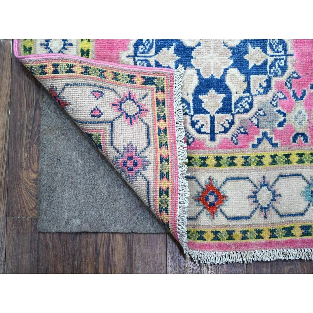 Azalea Pink Pure And Soft Wool Fusion Kazak Runner Oriental Rug - 2