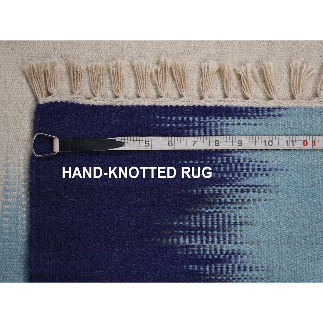 Ivory, Flat Weave Afghan Kilim Modern Design, Hand Woven 100% Wool Rug - 7