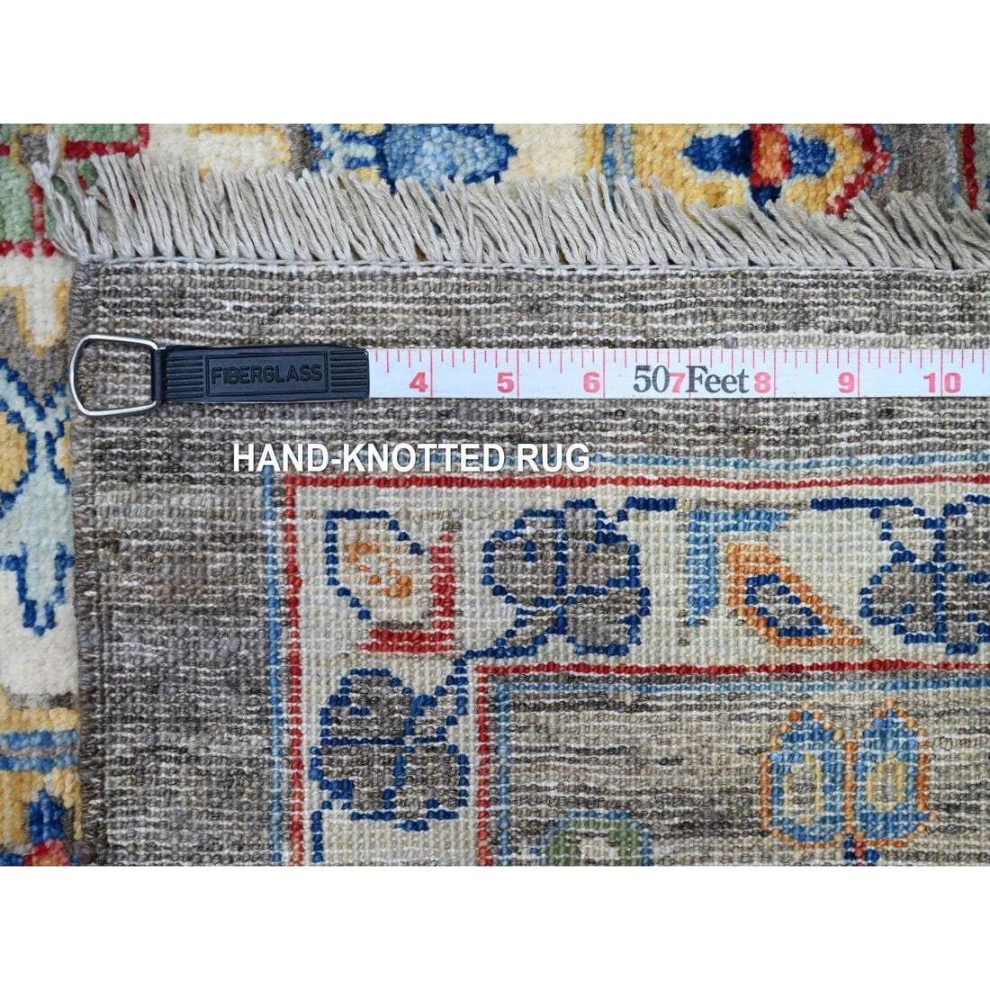 Pewter Gray Hand Knotted Karajeh Geometric Design Wool Oriental Rug - 11