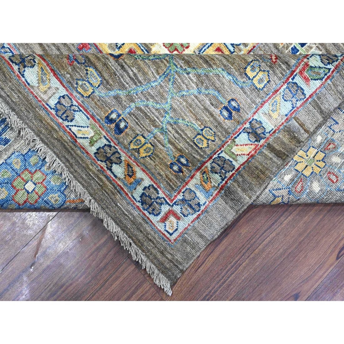 Pewter Gray Hand Knotted Karajeh Geometric Design Wool Oriental Rug - 6