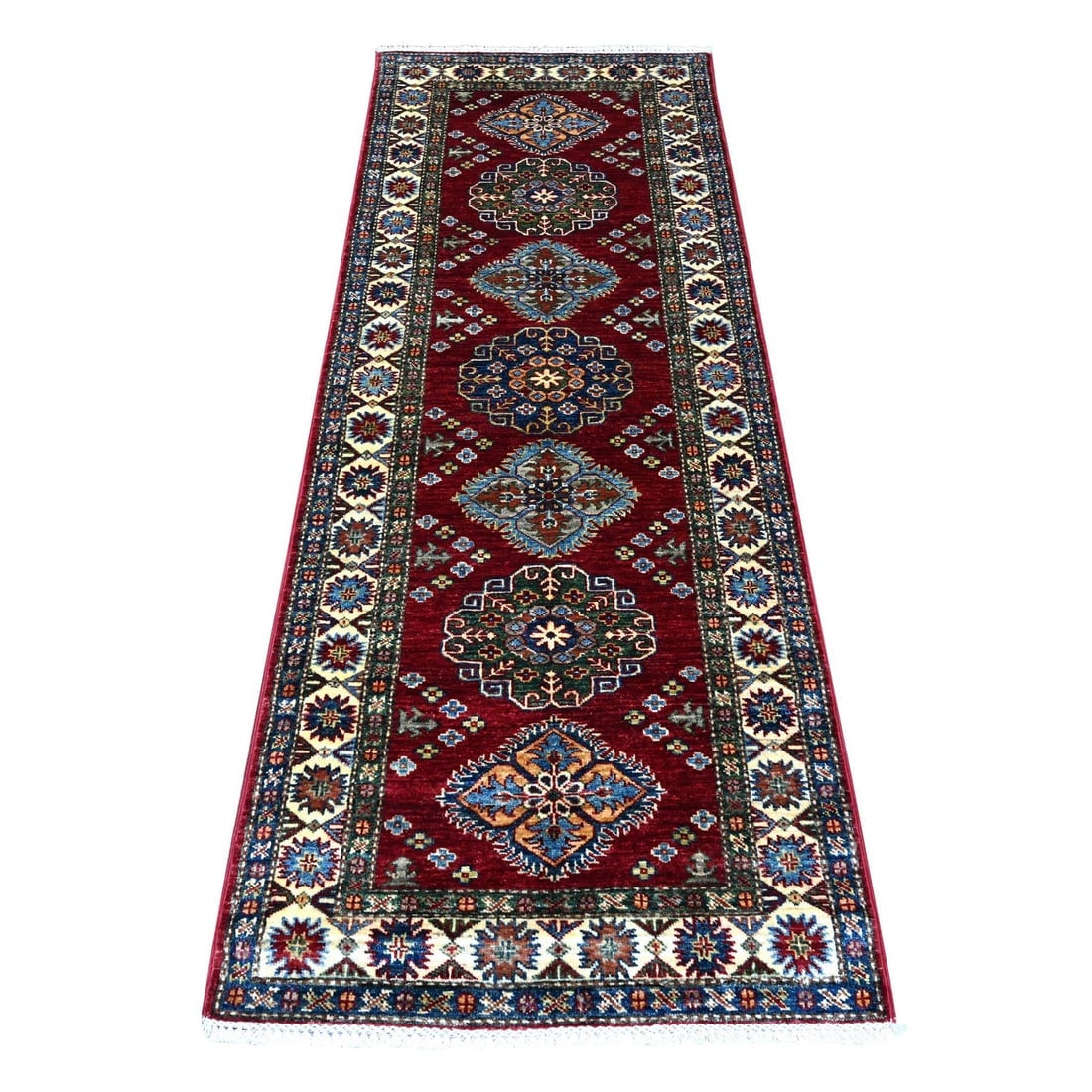 Barn Red Hand Knotted Super Kazak Motifs Wool Runner Oriental Rug (1 of 6)