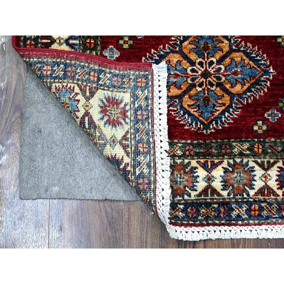 Barn Red Hand Knotted Super Kazak Motifs Wool Runner Oriental Rug - 2