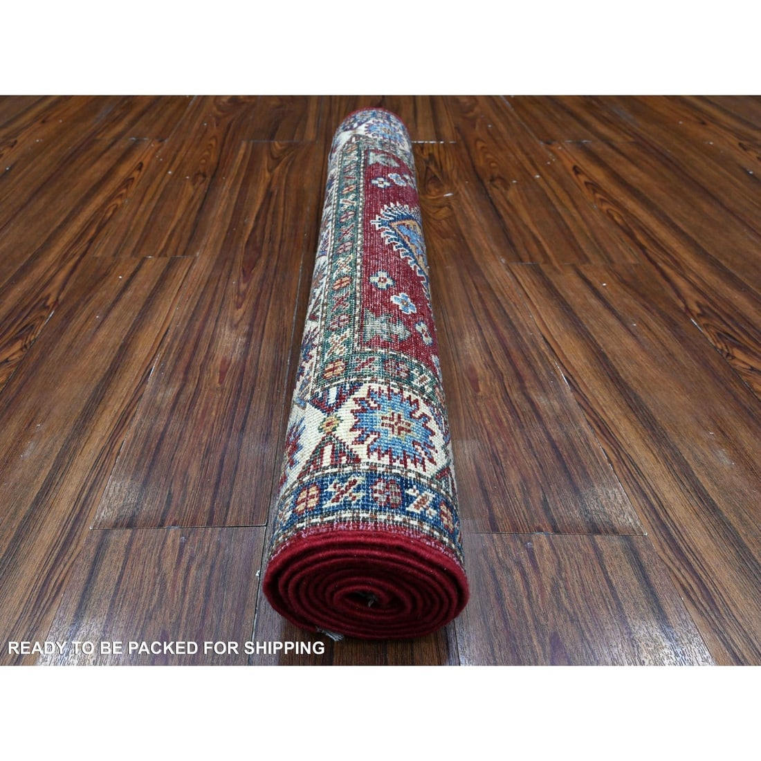Barn Red Hand Knotted Super Kazak Motifs Wool Runner Oriental Rug - 4