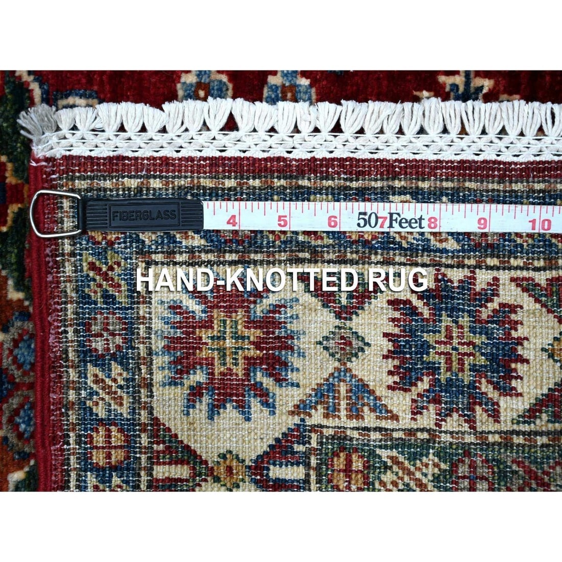 Barn Red Hand Knotted Super Kazak Motifs Wool Runner Oriental Rug - 6