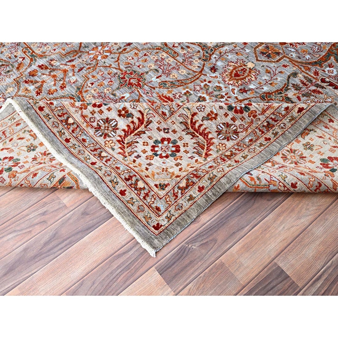 Cloud Gray, Hand Knotted, Bidjar Garus Design, 200 KPSI, Fine Wool Rug - 6