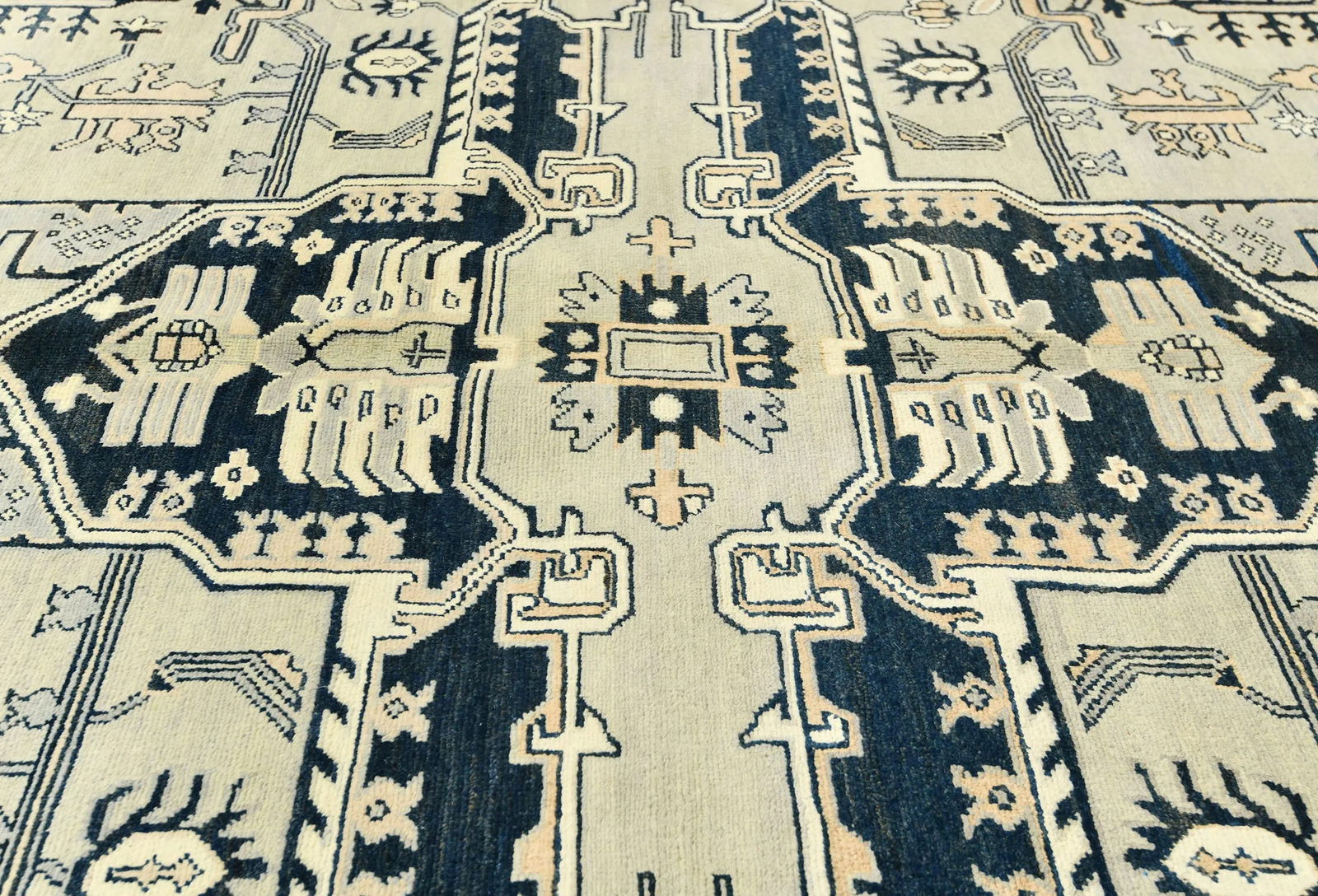 Greige Tribal Geometric 8X8 Heriz Serapi Oriental Square Rug - 5