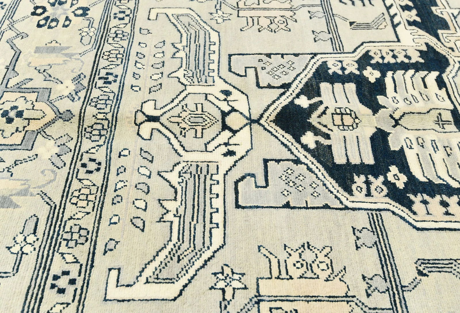 Greige Tribal Geometric 8X8 Heriz Serapi Oriental Square Rug - 6