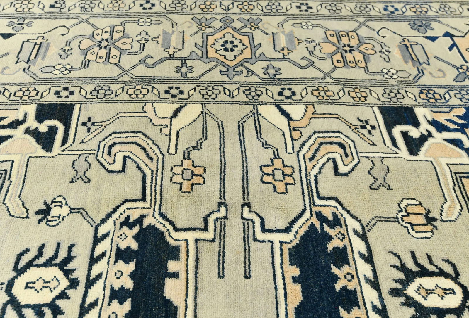 Greige Tribal Geometric 8X8 Heriz Serapi Oriental Square Rug - 7