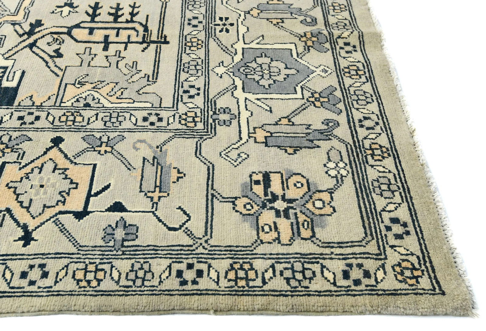 Greige Tribal Geometric 8X8 Heriz Serapi Oriental Square Rug - 8