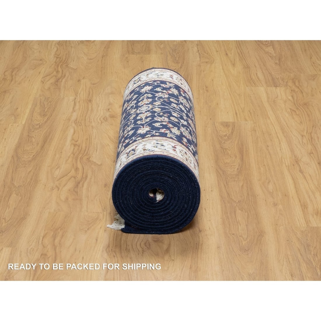 Midnight Blue Nain with Flower Design Wool and Silk Hand Knotted Rug - 6