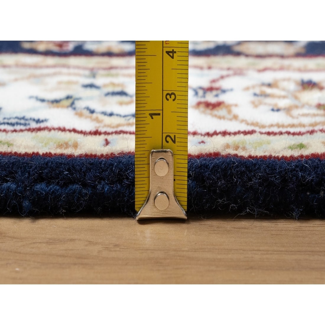 Midnight Blue Nain with Flower Design Wool and Silk Hand Knotted Rug - 7