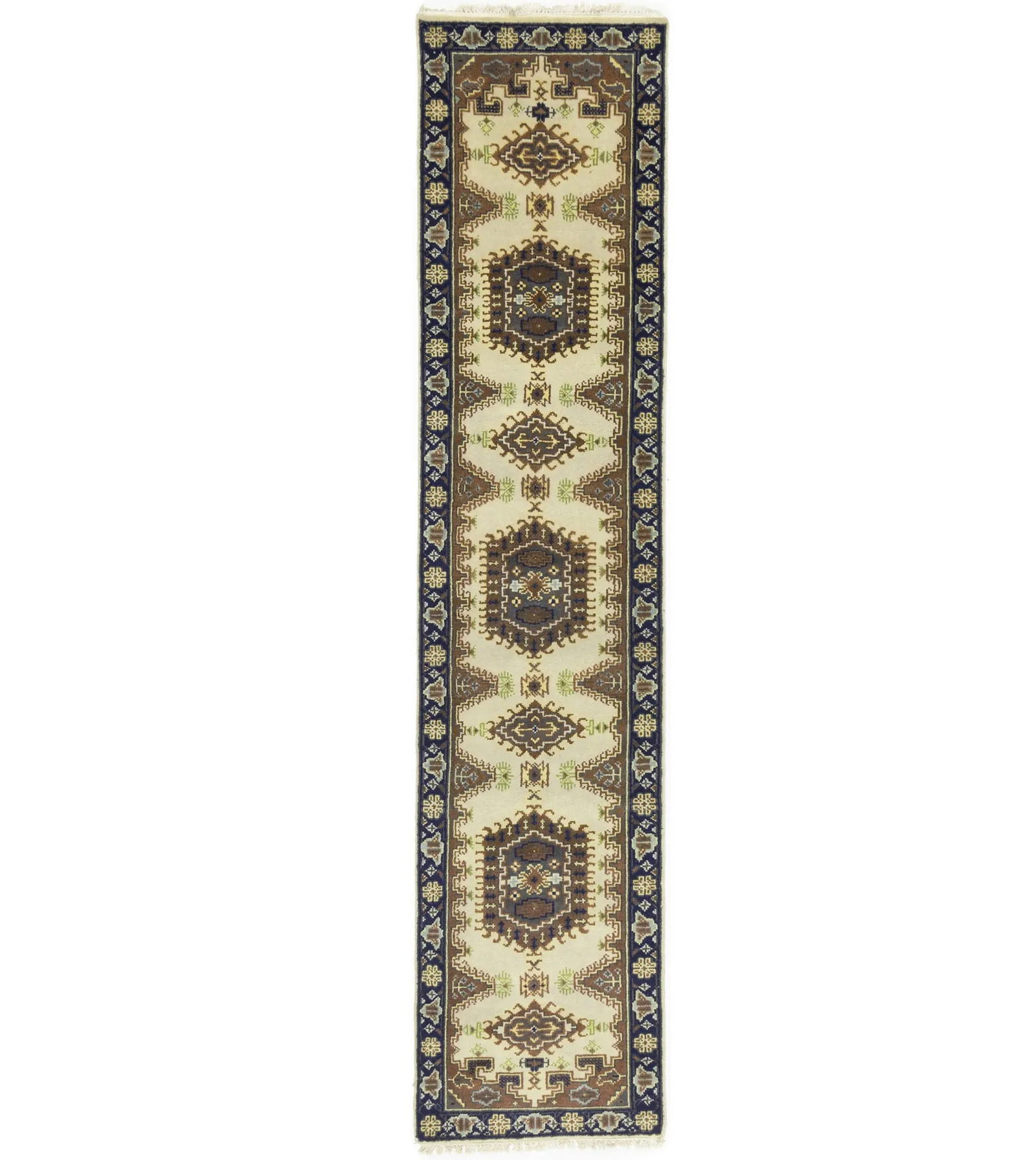 Cream Tribal 3X12 Indo-Viss Oriental Runner Oriental Rug: Title:Cream Tribal 3X12 Indo-Viss Oriental Runner Oriental RugDescription:Handmade 3X8 cream Oriental runner made with vegetable dyes (fine wool pile and cotton foundation), superior knot count, and