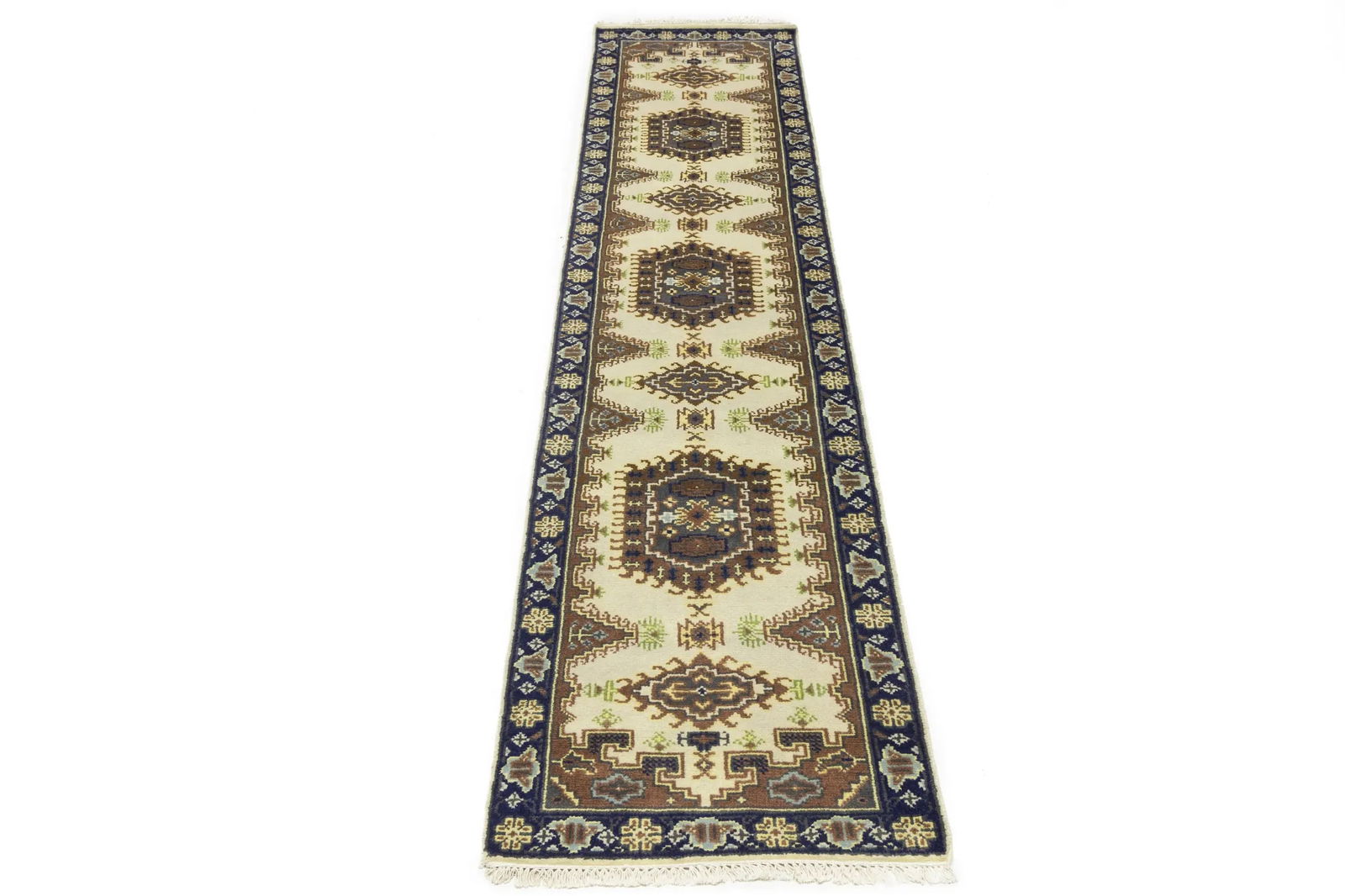 Cream Tribal 3X12 Indo-Viss Oriental Runner Oriental Rug - 3