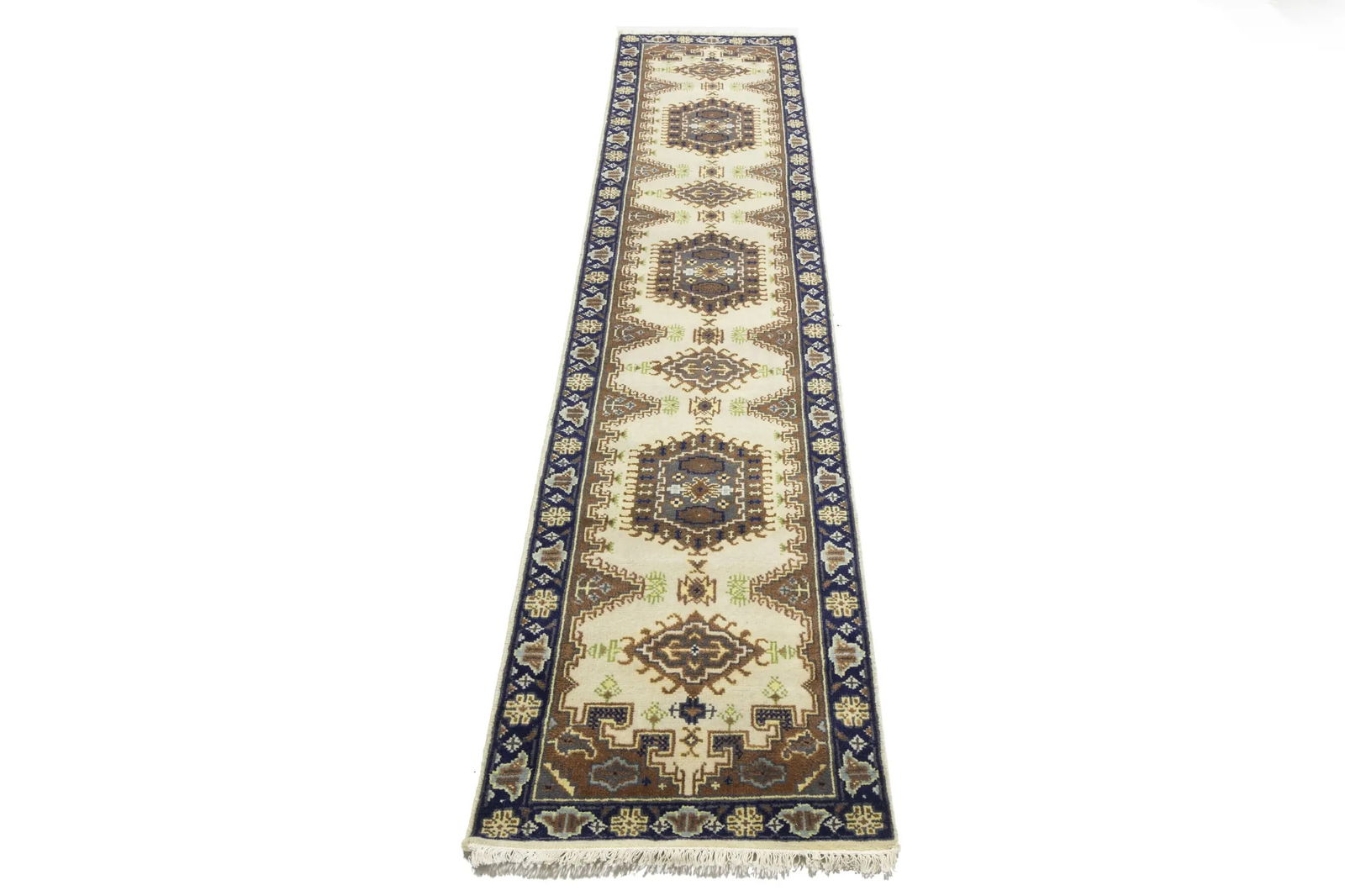 Cream Tribal 3X12 Indo-Viss Oriental Runner Oriental Rug - 5