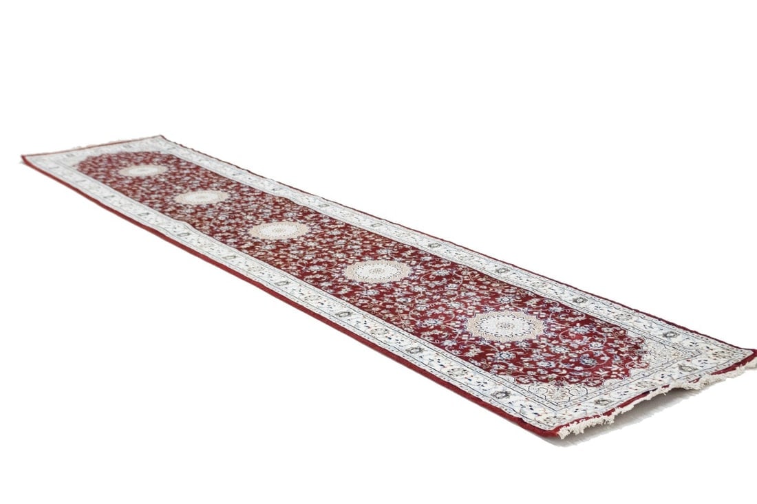 Red Floral 2'7X12'5 Indo-Nain Oriental Runner Rug - 11