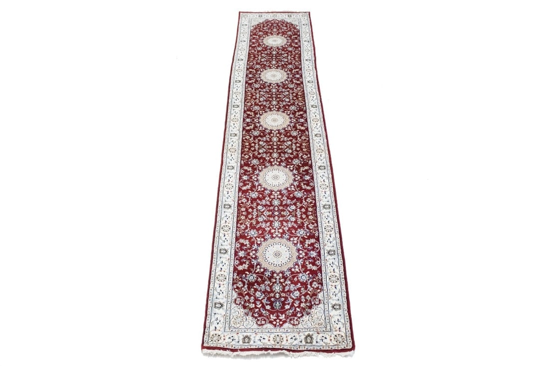 Red Floral 2'7X12'5 Indo-Nain Oriental Runner Rug - 12