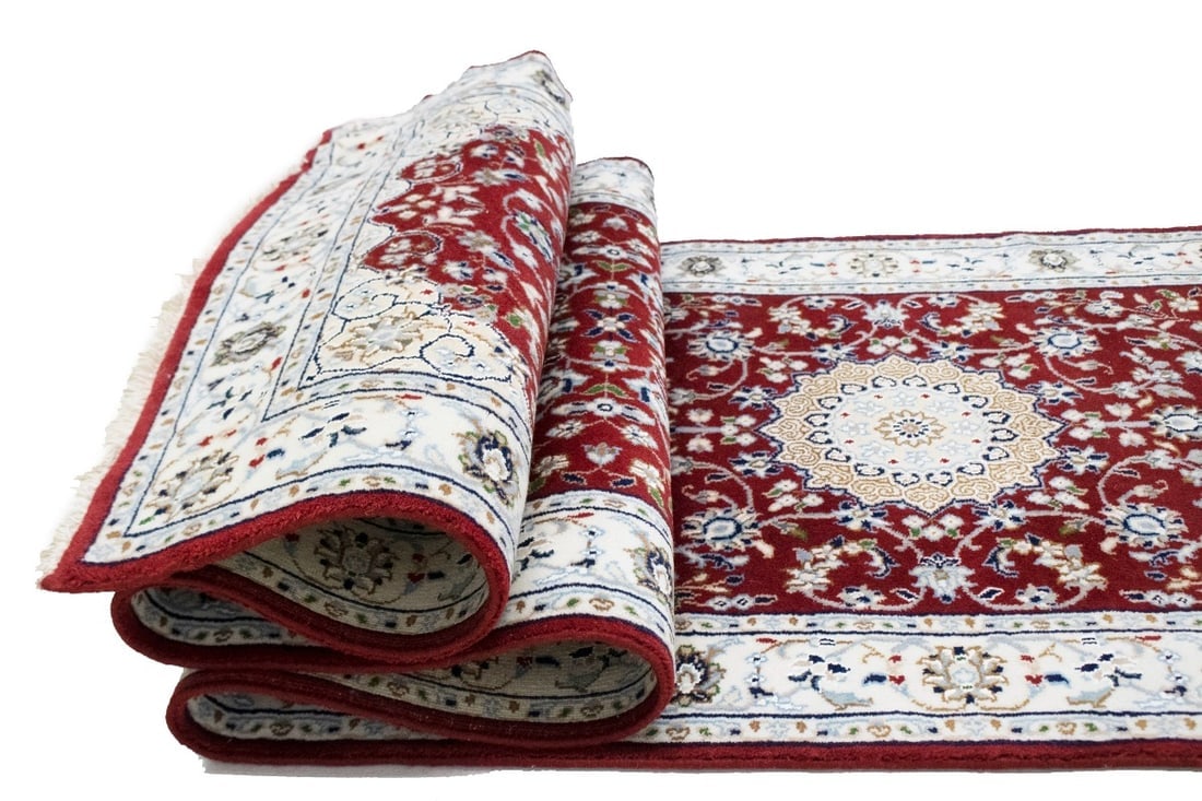 Red Floral 2'7X12'5 Indo-Nain Oriental Runner Rug - 13