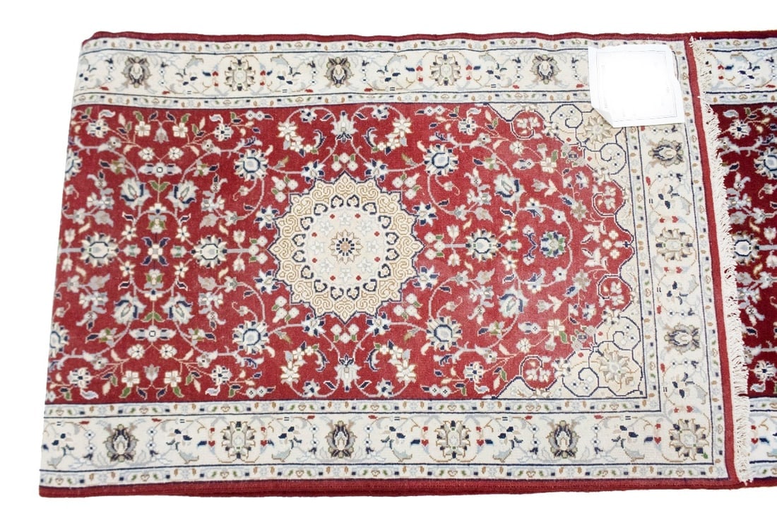 Red Floral 2'7X12'5 Indo-Nain Oriental Runner Rug - 14