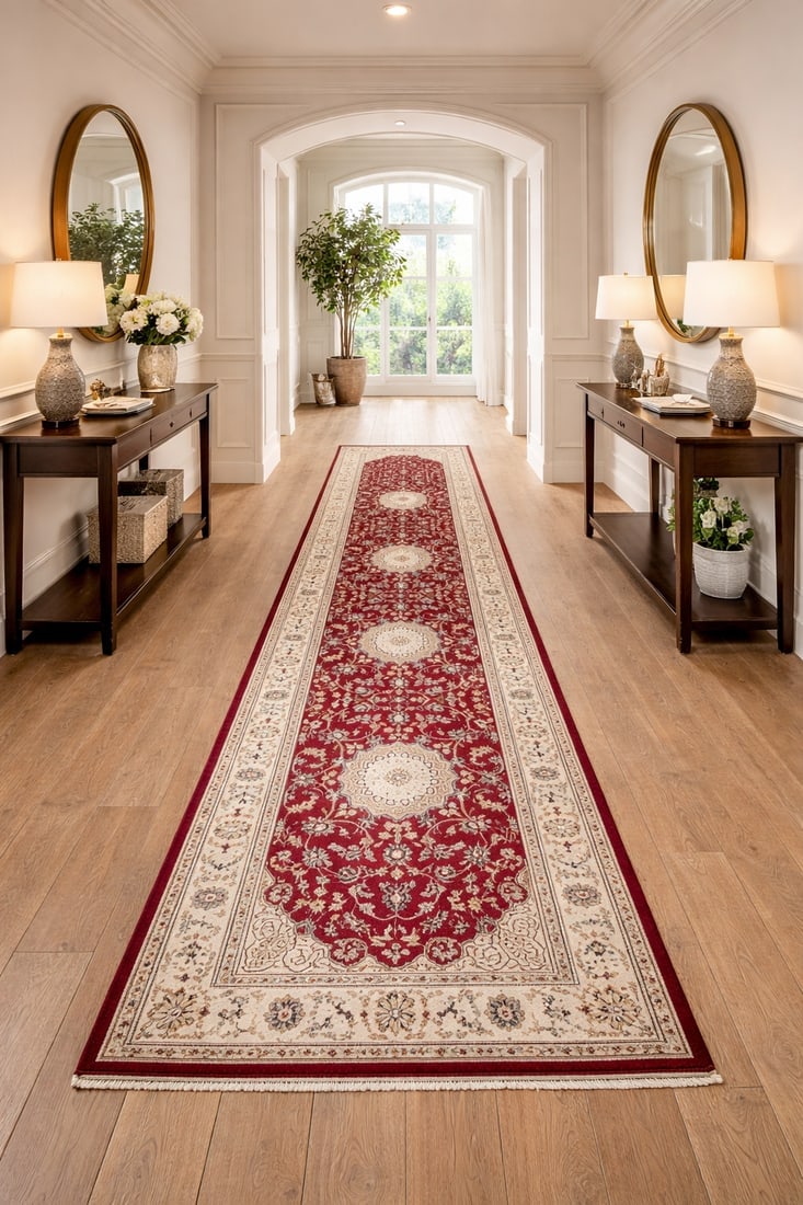 Red Floral 2'7X12'5 Indo-Nain Oriental Runner Rug - 2