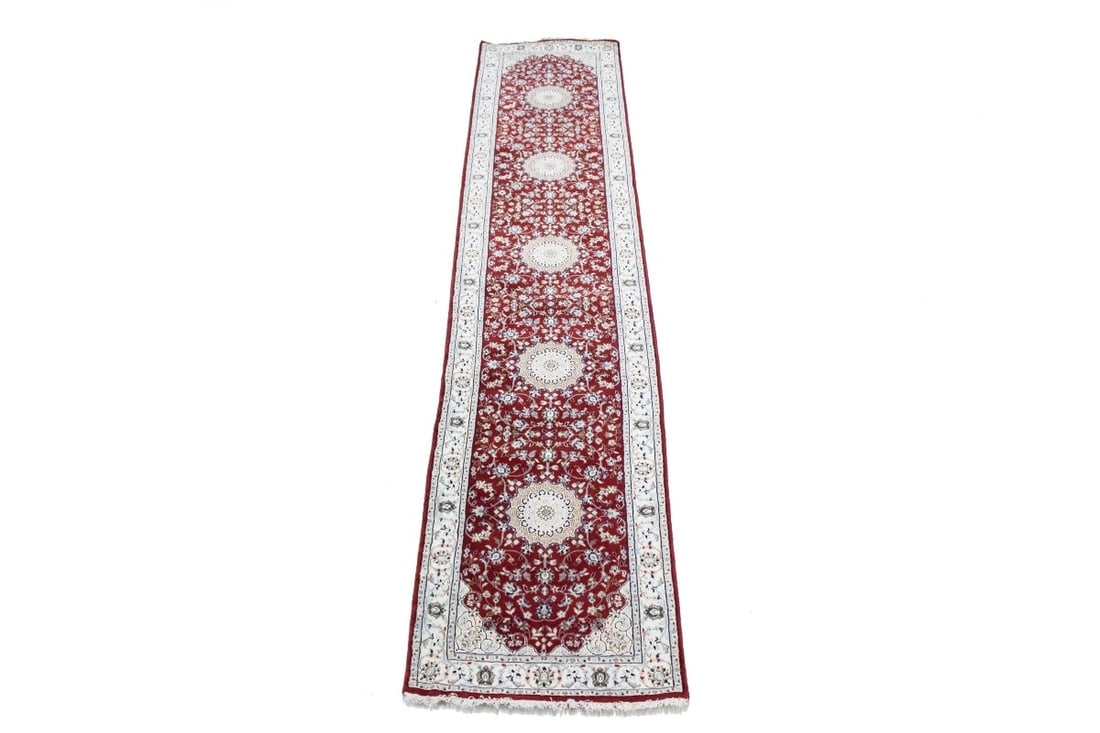 Red Floral 2'7X12'5 Indo-Nain Oriental Runner Rug - 3