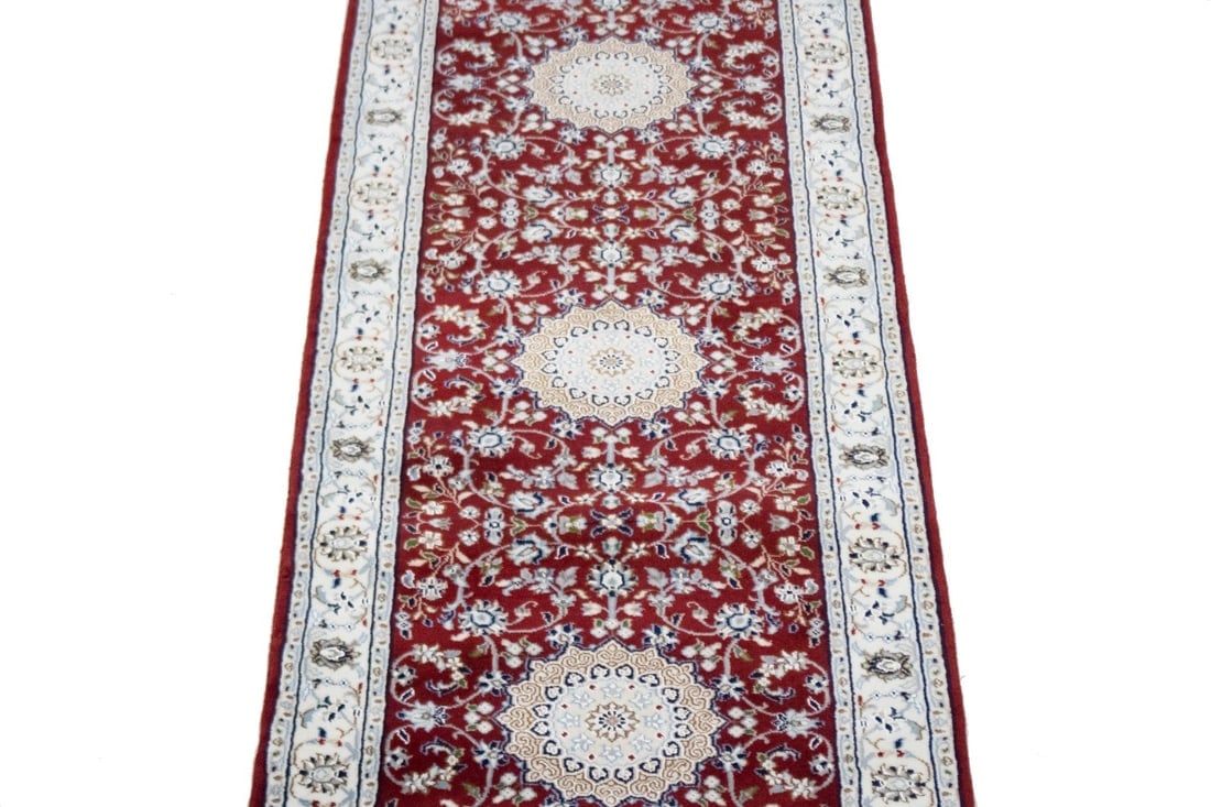 Red Floral 2'7X12'5 Indo-Nain Oriental Runner Rug - 4
