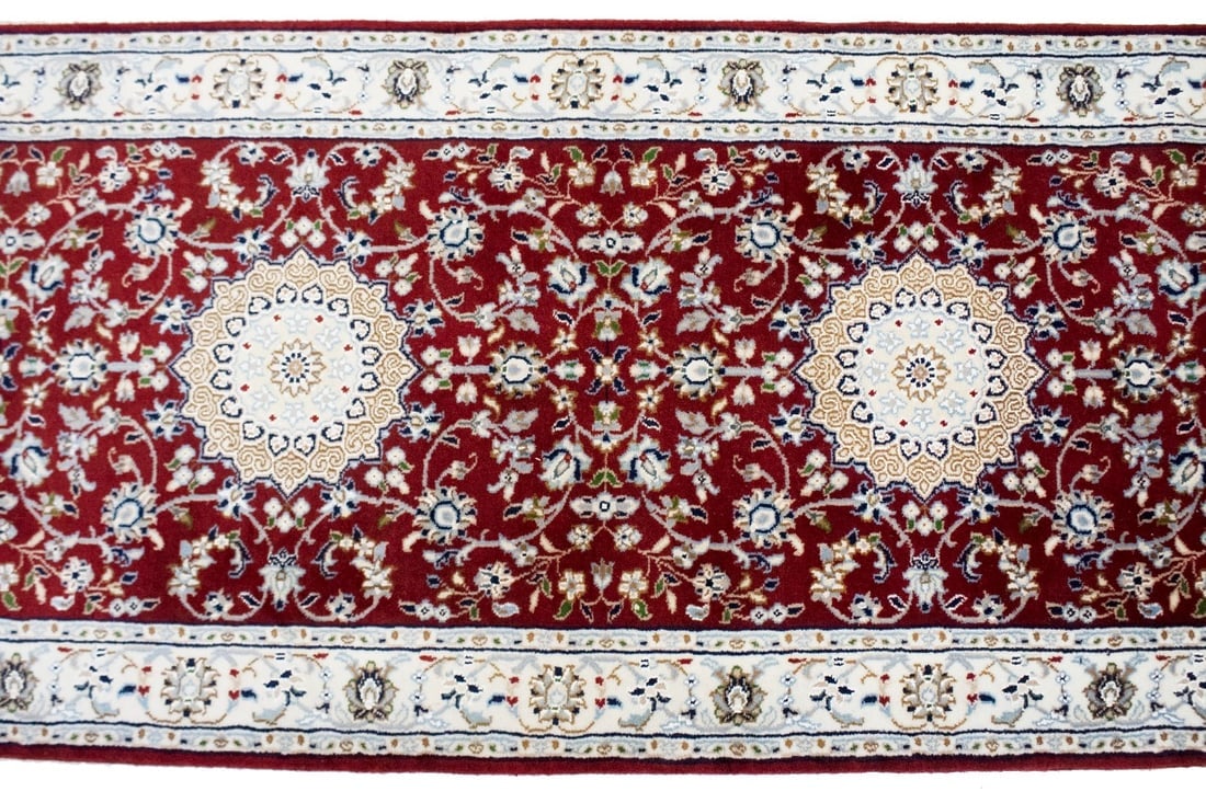 Red Floral 2'7X12'5 Indo-Nain Oriental Runner Rug - 5