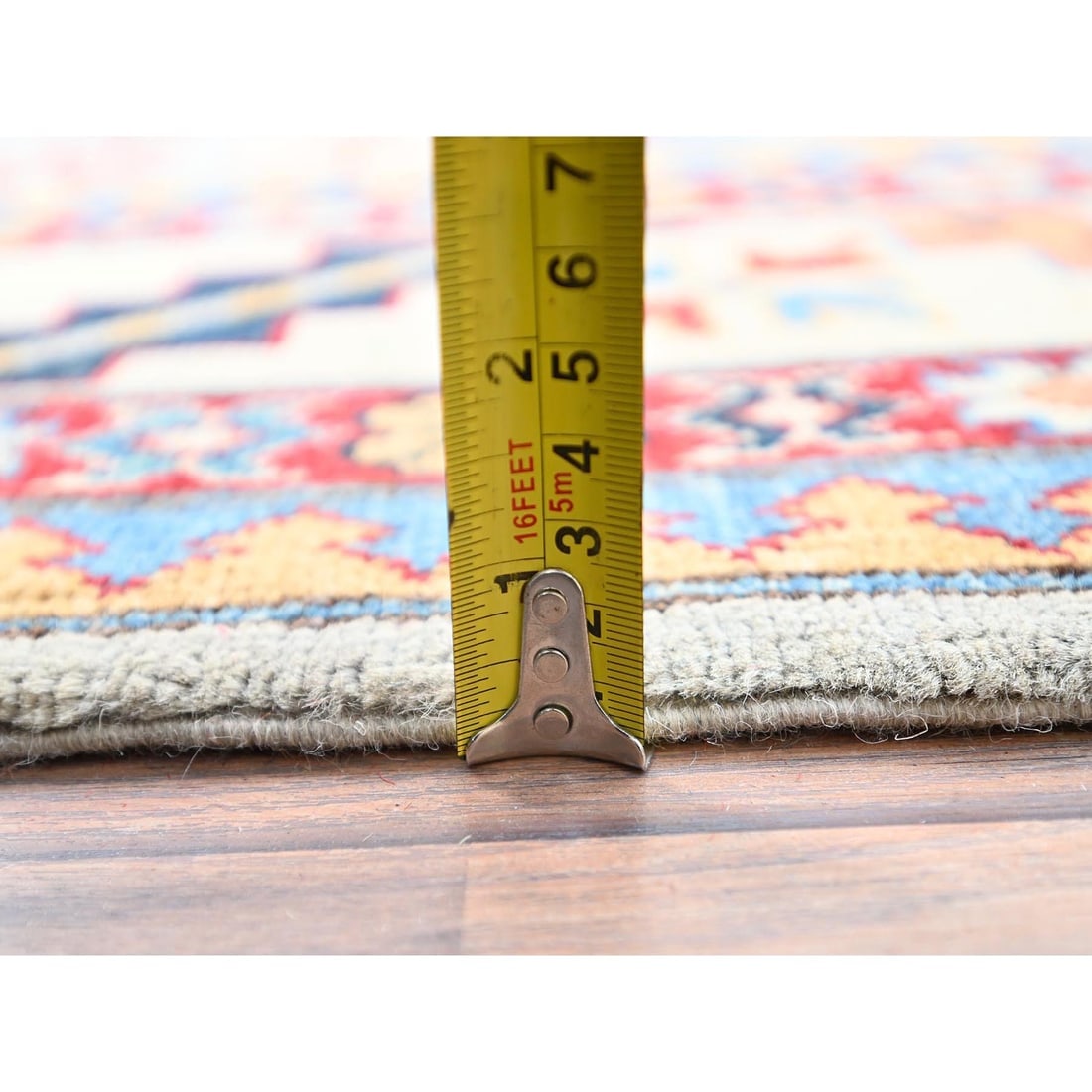 Gray Hand Knotted Special Kazak Soft Wool Oriental Dense Weave Rug - 10