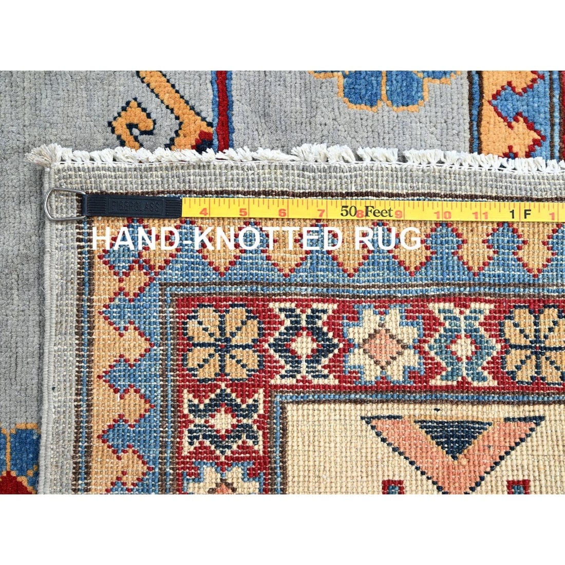 Gray Hand Knotted Special Kazak Soft Wool Oriental Dense Weave Rug - 11