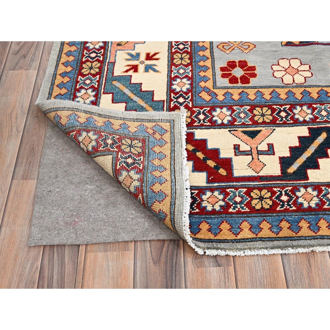 Gray Hand Knotted Special Kazak Soft Wool Oriental Dense Weave Rug - 4