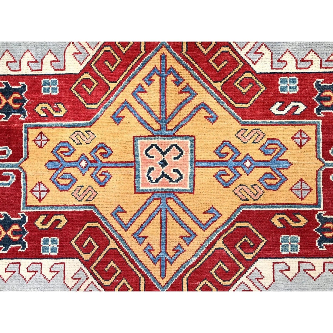Gray Hand Knotted Special Kazak Soft Wool Oriental Dense Weave Rug - 8