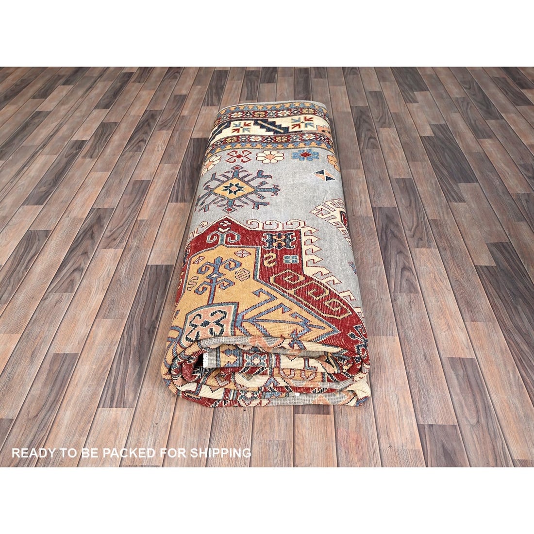 Gray Hand Knotted Special Kazak Soft Wool Oriental Dense Weave Rug - 9