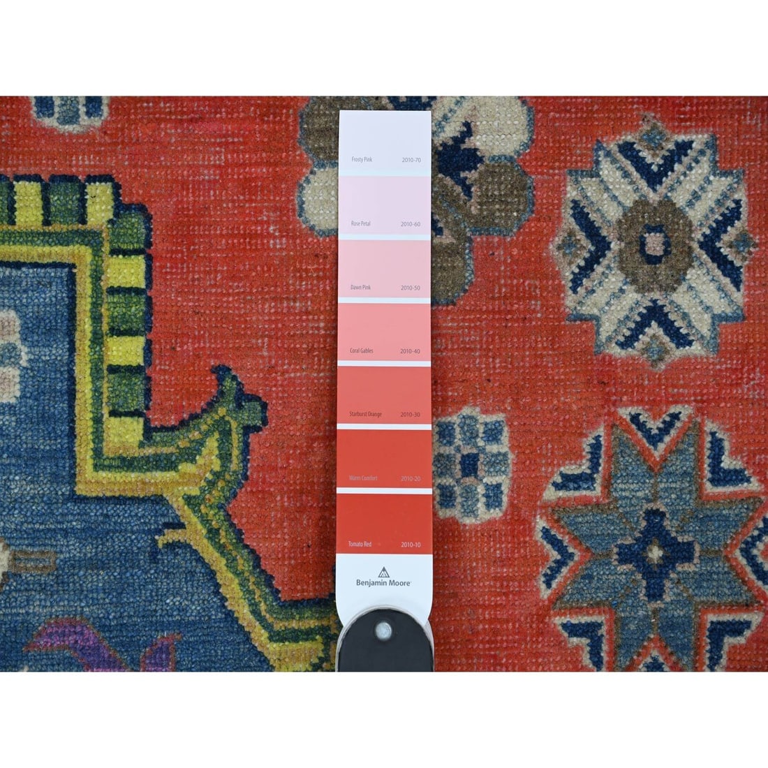 Fire Brick Red 100% Wool Fusion Kazak Pop Of Color Oriental Rug - 7