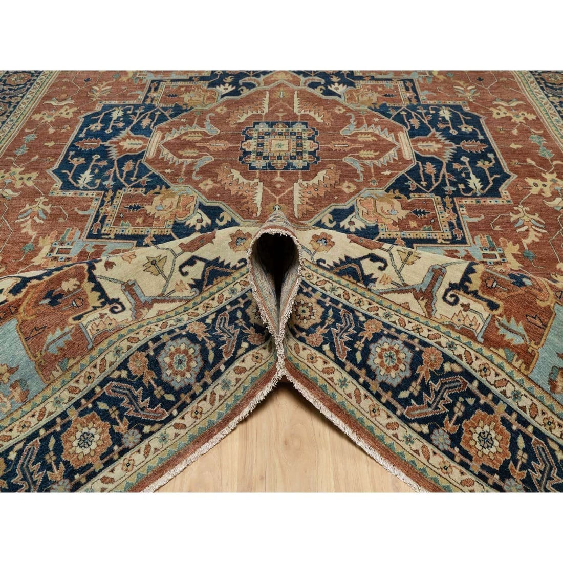 Ginger Red Heriz Re-Creation Medallion Hand Knotted Wool Oriental Rug - 5