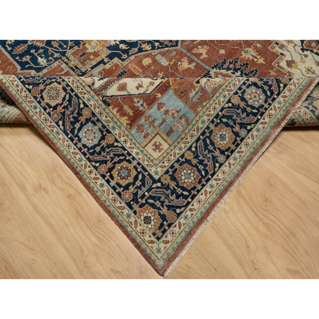 Ginger Red Heriz Re-Creation Medallion Hand Knotted Wool Oriental Rug - 6