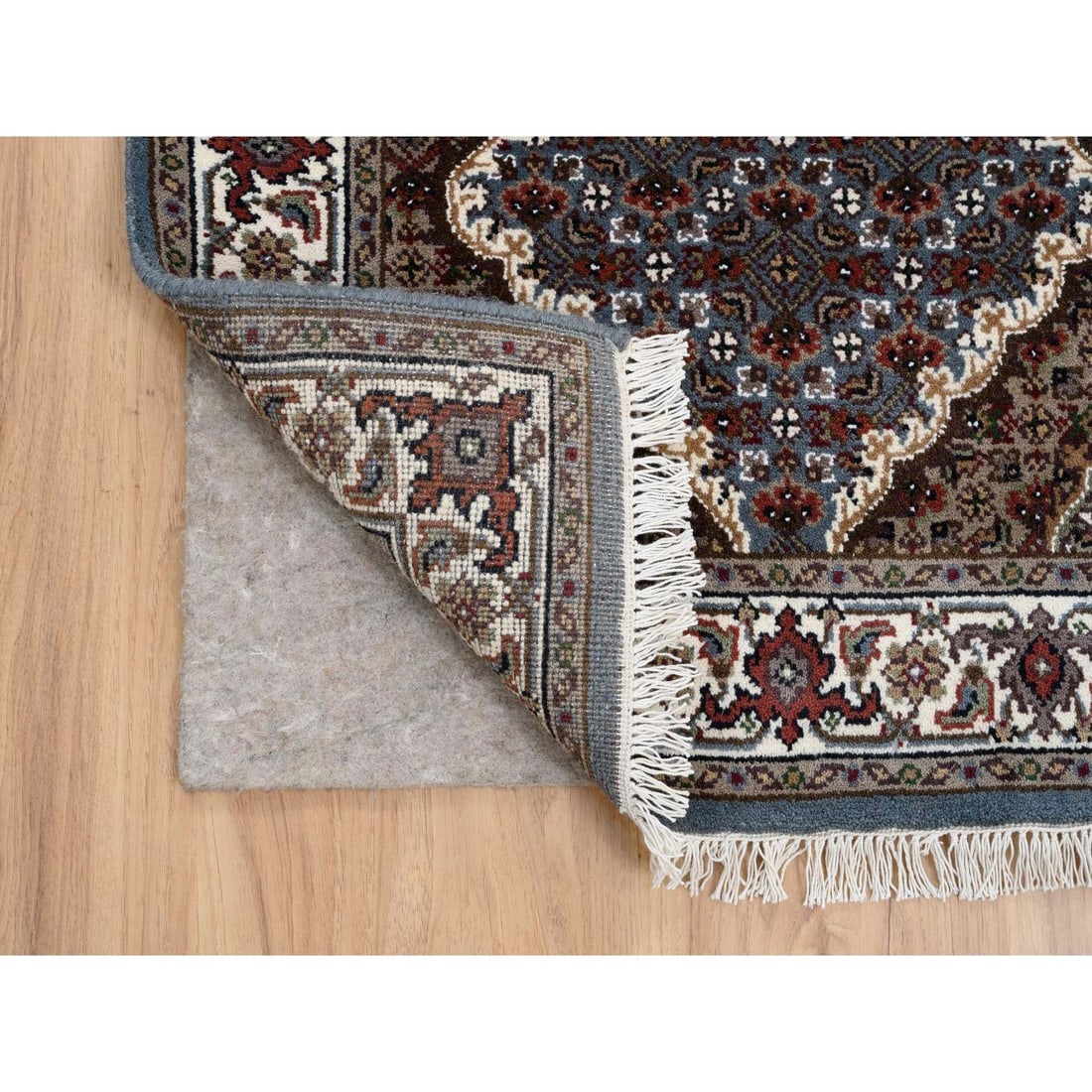 Light Gray Wool Hand Knotted, Tabriz Mahi Runner Oriental Rug - 3