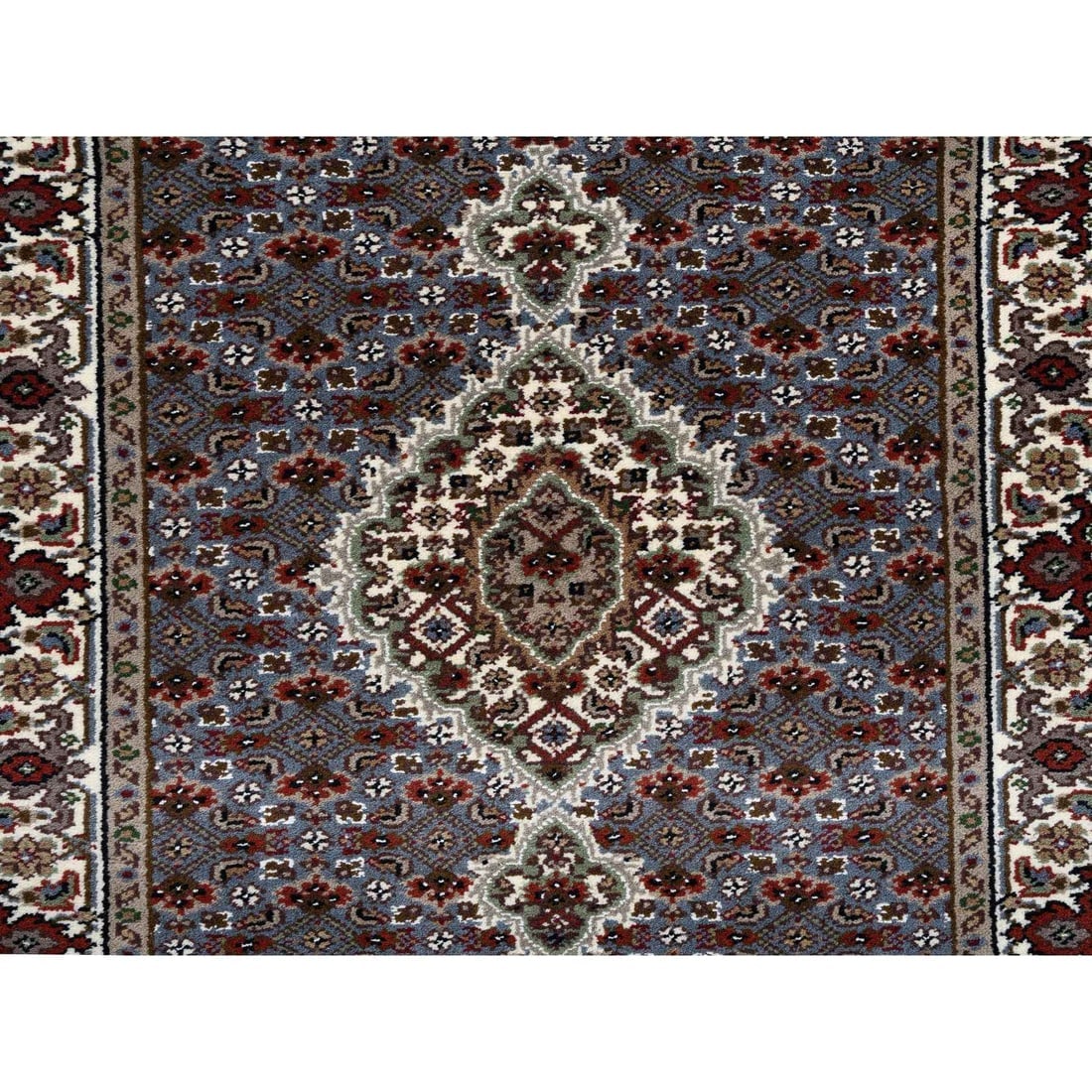 Light Gray Wool Hand Knotted, Tabriz Mahi Runner Oriental Rug - 5