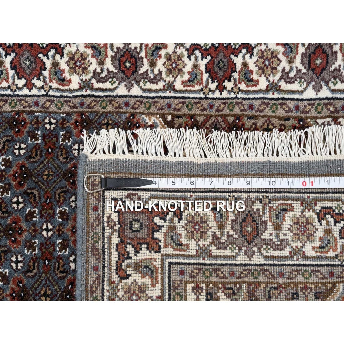 Light Gray Wool Hand Knotted, Tabriz Mahi Runner Oriental Rug - 8