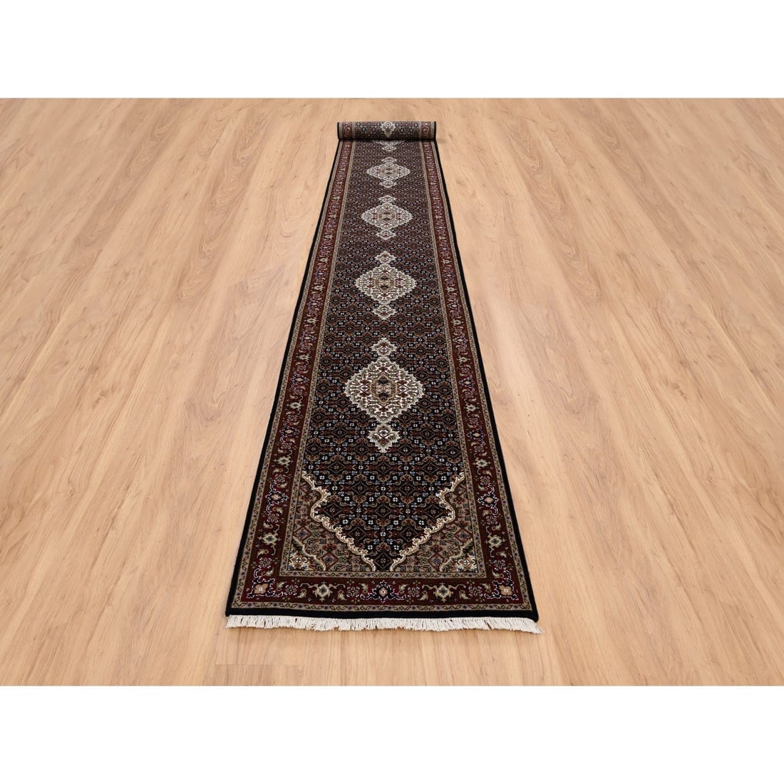 Rich Black Tabriz Mahi, Hand Knotted, Wool XL Runner Rug - 2