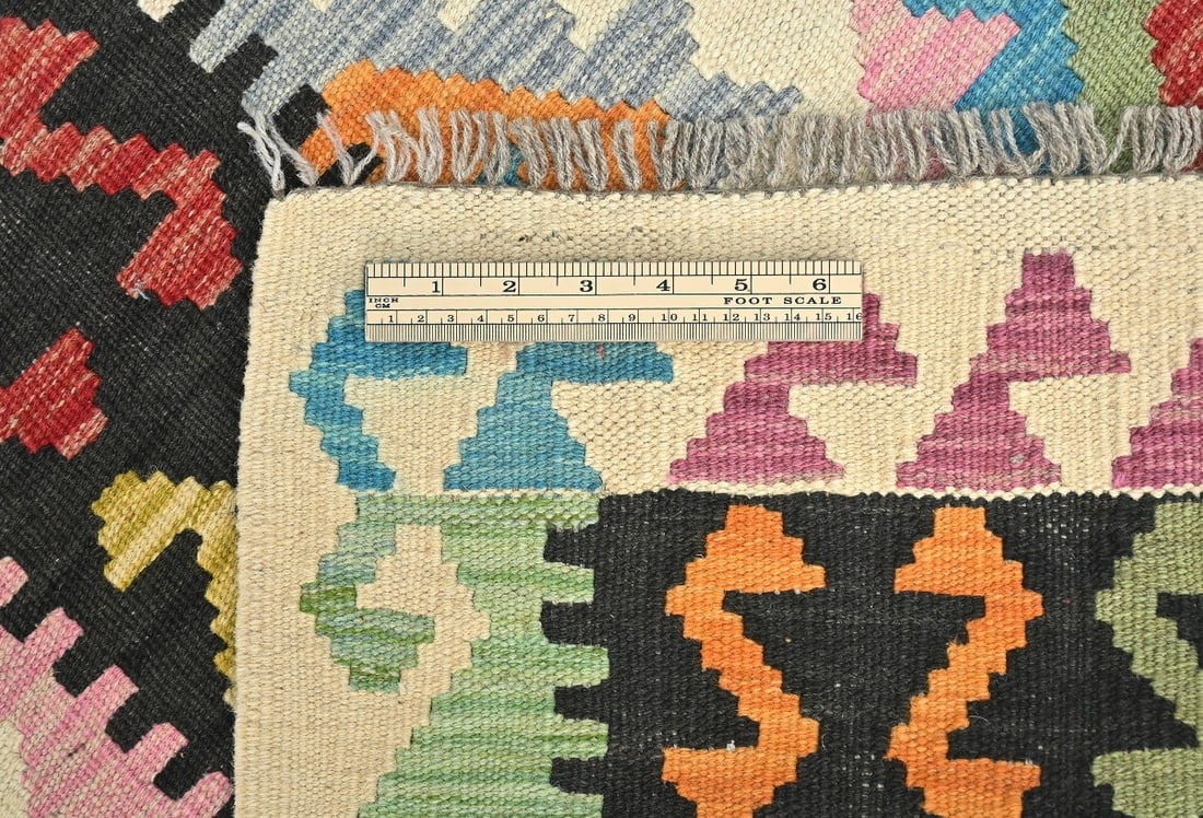 Multicolored Geometric Reversible 3X5 Kilim Oriental Rug - 10