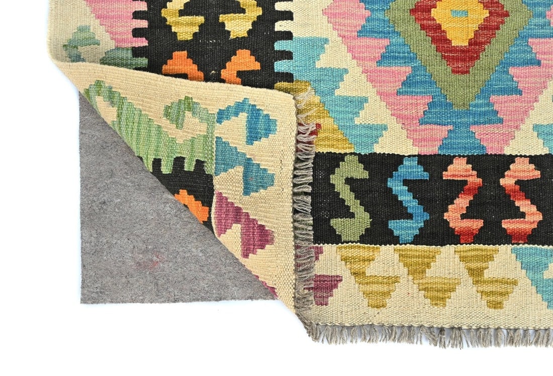 Multicolored Geometric Reversible 3X5 Kilim Oriental Rug - 11